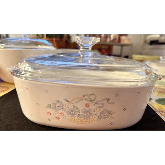 Corning Ware Blue Ribbon Flower Basket Set of 3 Casserole Dishes And Pot - Picture 3 of 16